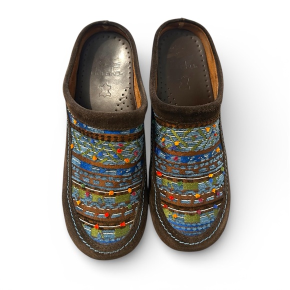 Dansko Brown Suede Mystique Aztec Embroidered Chunky Clog Slides EU 37 US 6.5/7 - Picture 9 of 13
